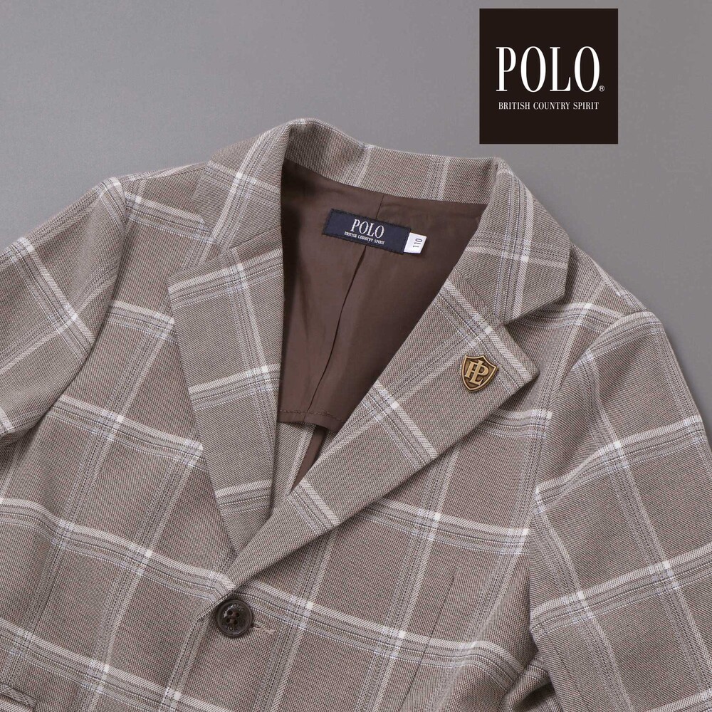 【POLO BCS(ポロ・ビーシーエス)×SLAP SLIPコラボ】無地チェックスーツ+シャツ3点セット(110~130cm) ネイビー 110cm