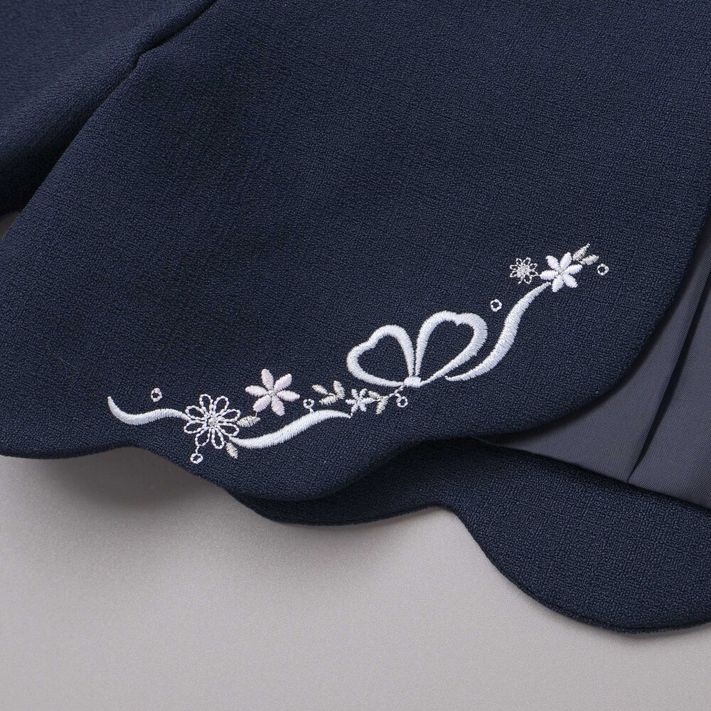 袖折り返しレース刺しゅう裾スカラップボレロ(110~130cm) ネイビー 110cm