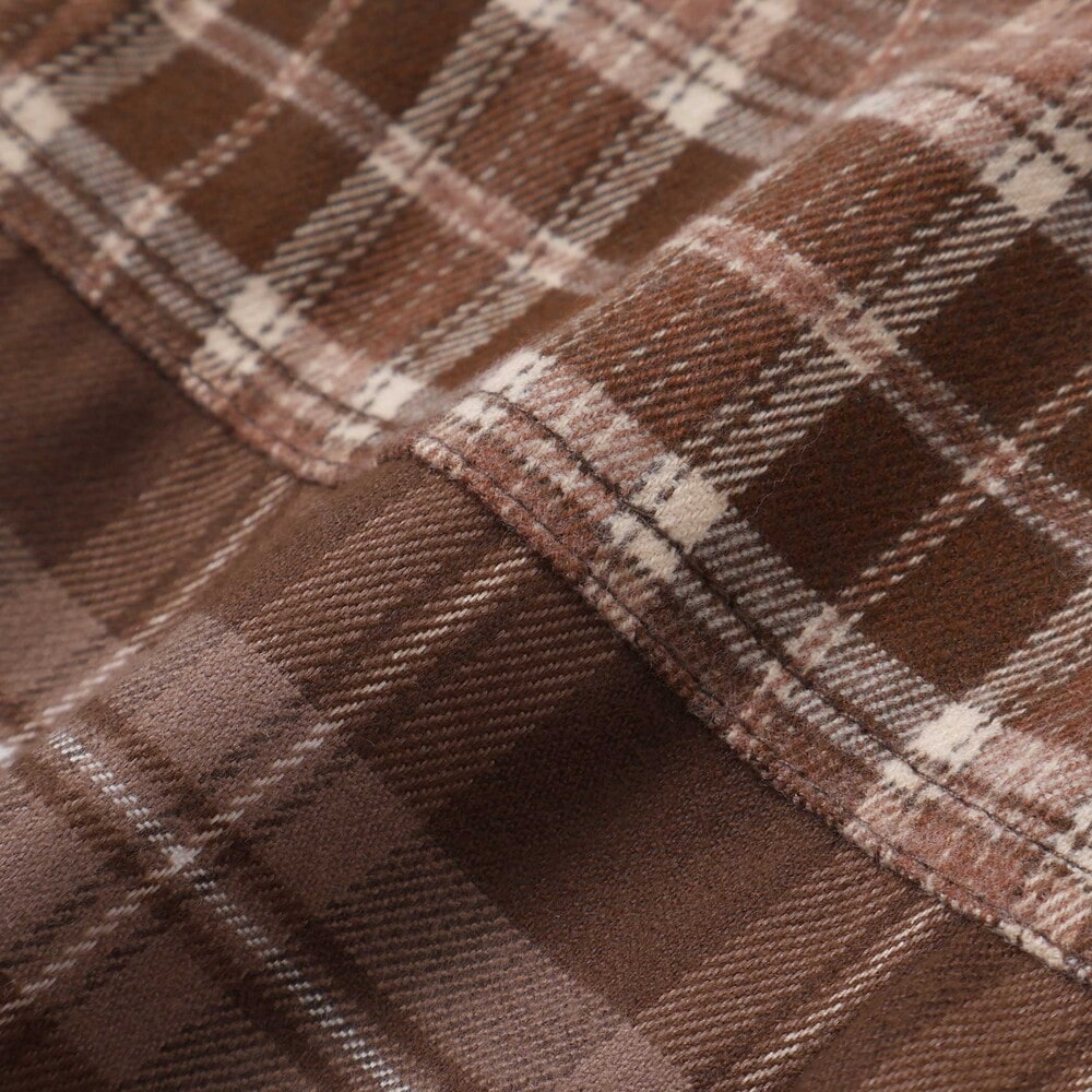 【お揃い】もこもこボア襟切り替えチェックシャツ(90~130cm) ネイビー×レッド系 90cm