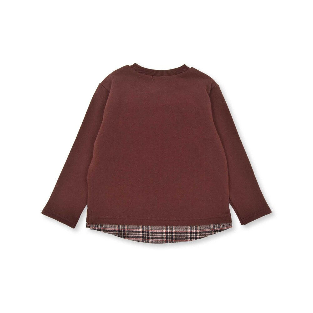 【お揃い】裏起毛チェック切り替えアルファベット刺しゅうトレーナー(80~130cm) オフホワイト 80cm