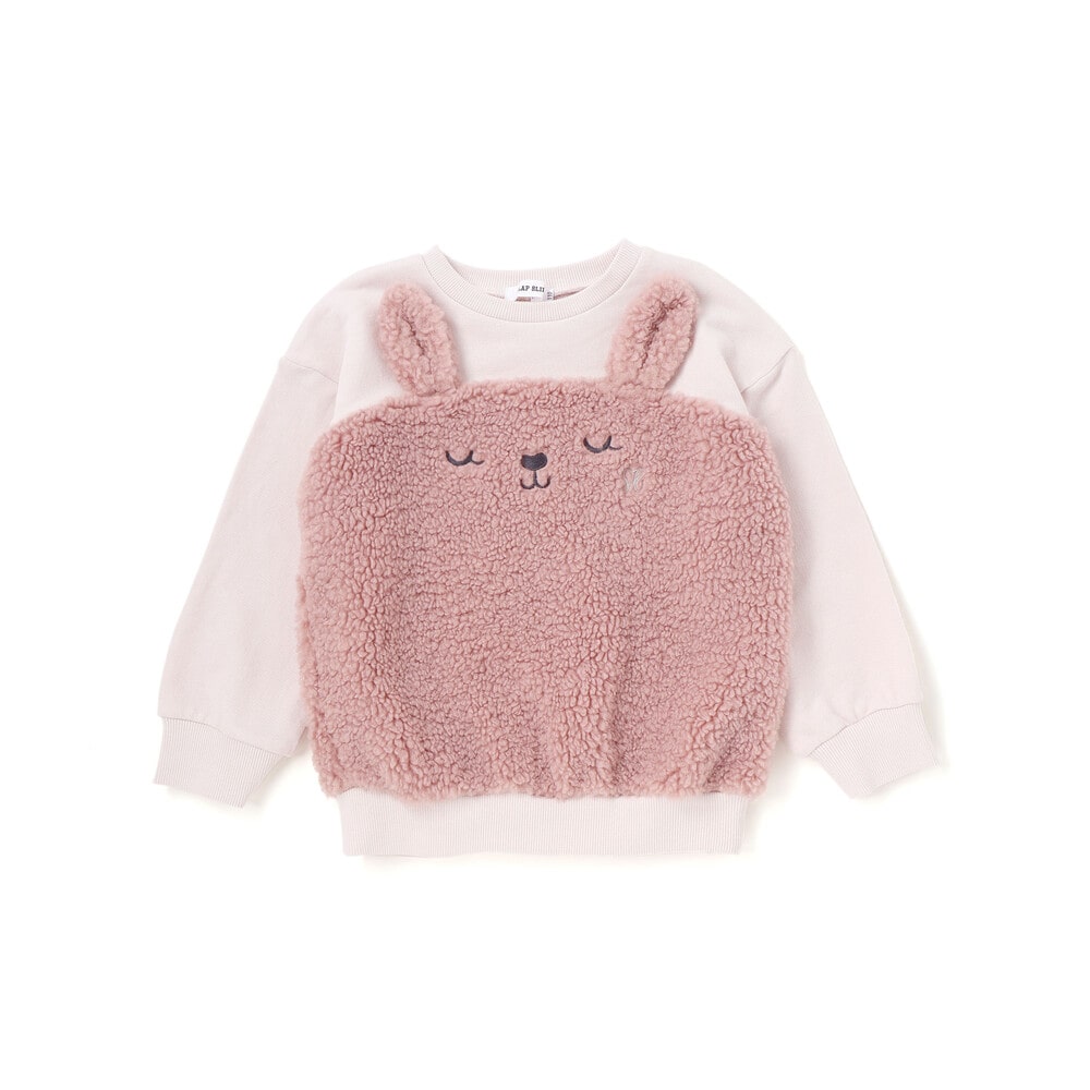 恐竜クマウサギアニマルフェイスボア切り替えトレーナー(80~120cm) ピンク(ウサギ) 80cm