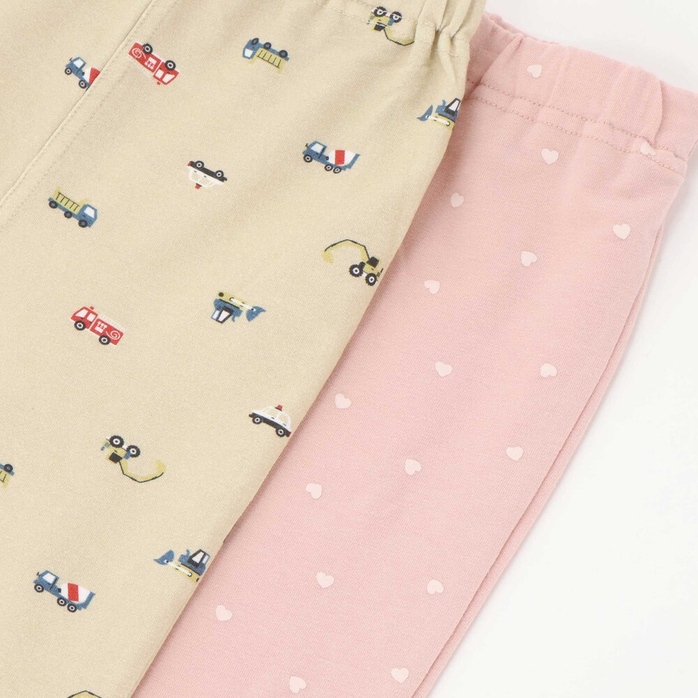 【スララク/防汚加工/9分丈】ゆったり履ける!ガンガン頑丈ストロングパンツ(80~130cm) ベージュ×はたらくくるま総柄 80cm