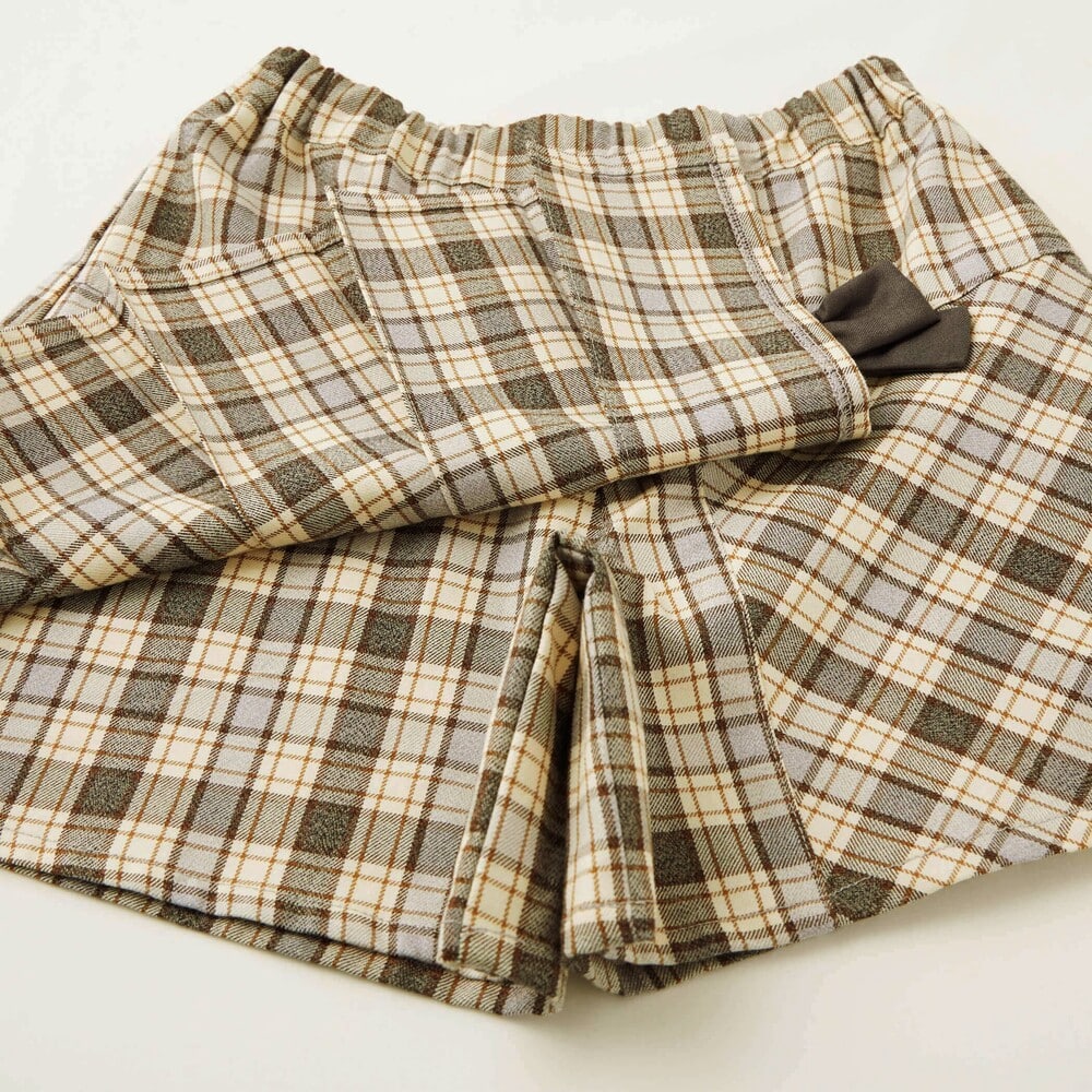 【お揃い】リボン付きチェック柄プリーツスカパン(90~140cm) ネイビー系 90cm