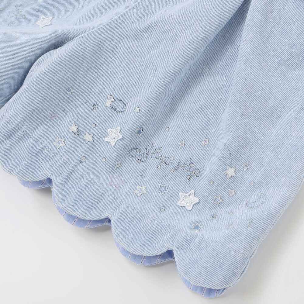 キラキラプリント裾スカラップリボン付きショートパンツ(90~130cm) ブルー 90cm