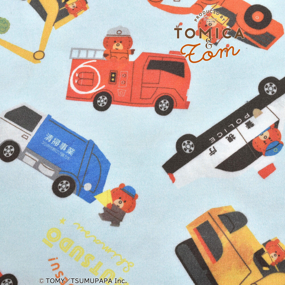 【トミカとトム×SLAPSLIPコラボアイテム】はたらくくるま総柄Tシャツ(80~120cm) オフホワイト系 80cm