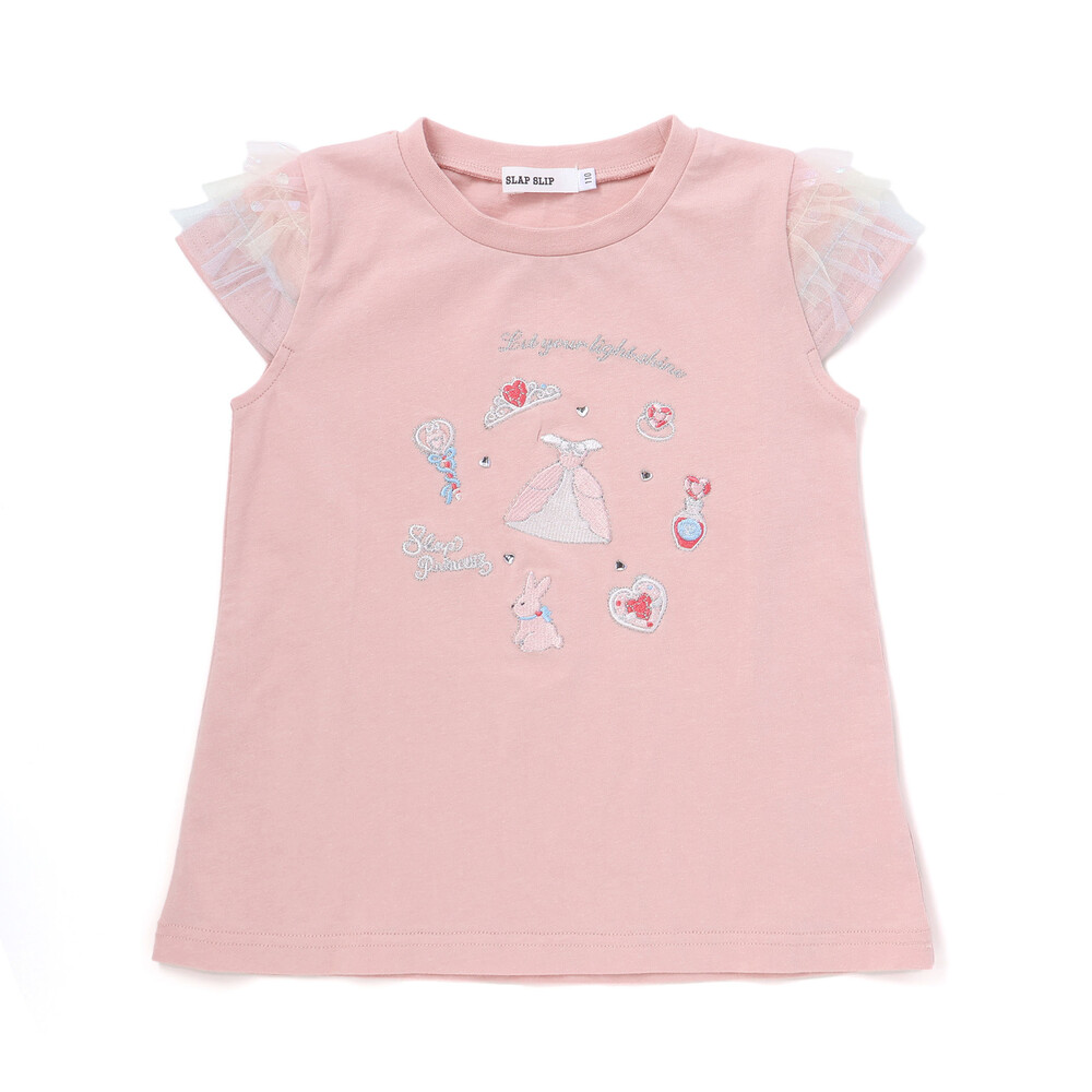 【スラプリ】チュールスリーブ天竺半袖Tシャツ(80~130cm) ブルー 80cm