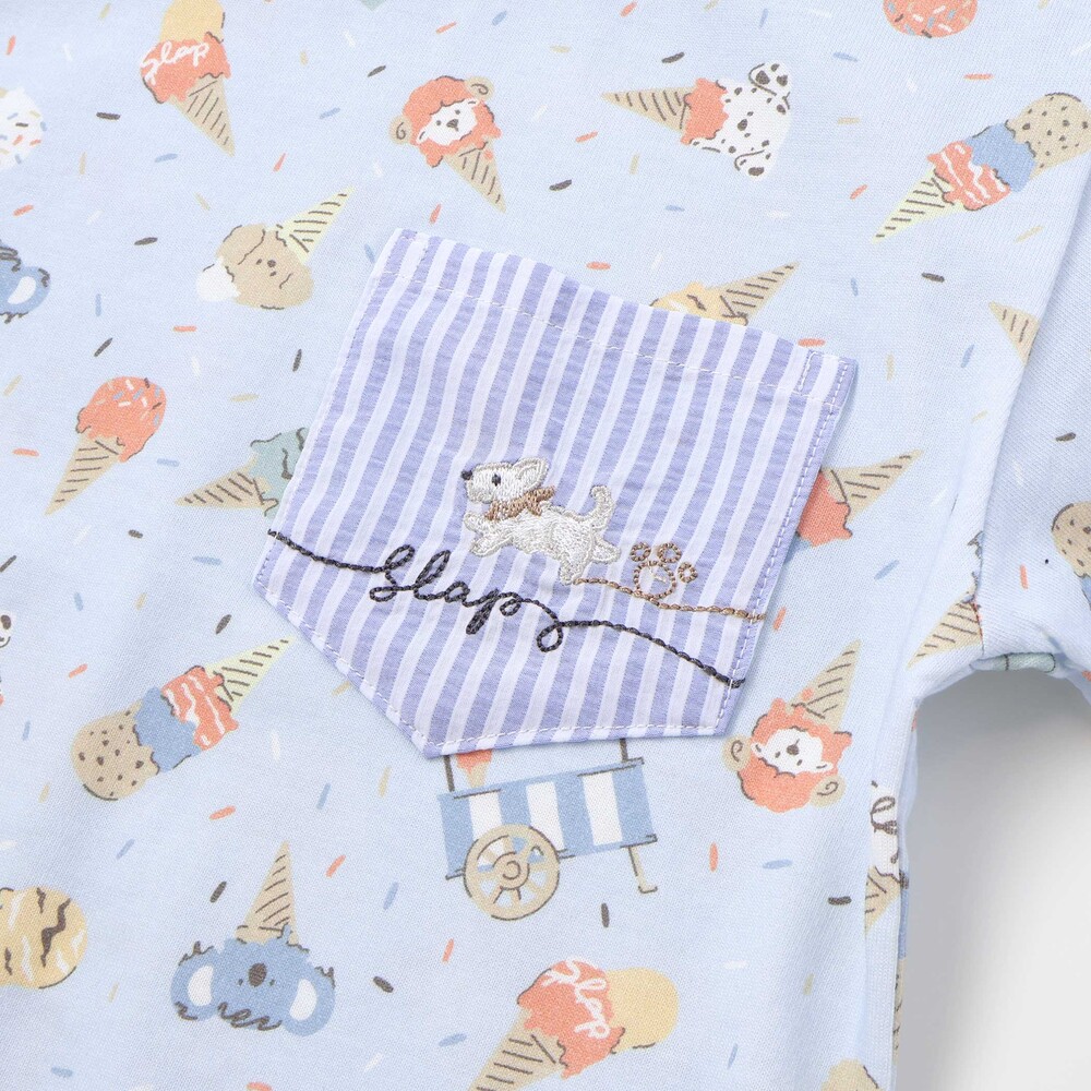 総柄プリント胸ポケット刺しゅう半袖Tシャツ(80~130cm) イエロー系 80cm