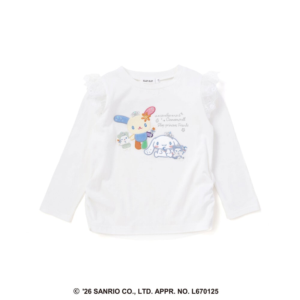 【サンリオキャラクターズxSLAPSLIP】パッチ刺しゅう肩フリル長袖Tシャツ(80~130cm) パープル 80cm