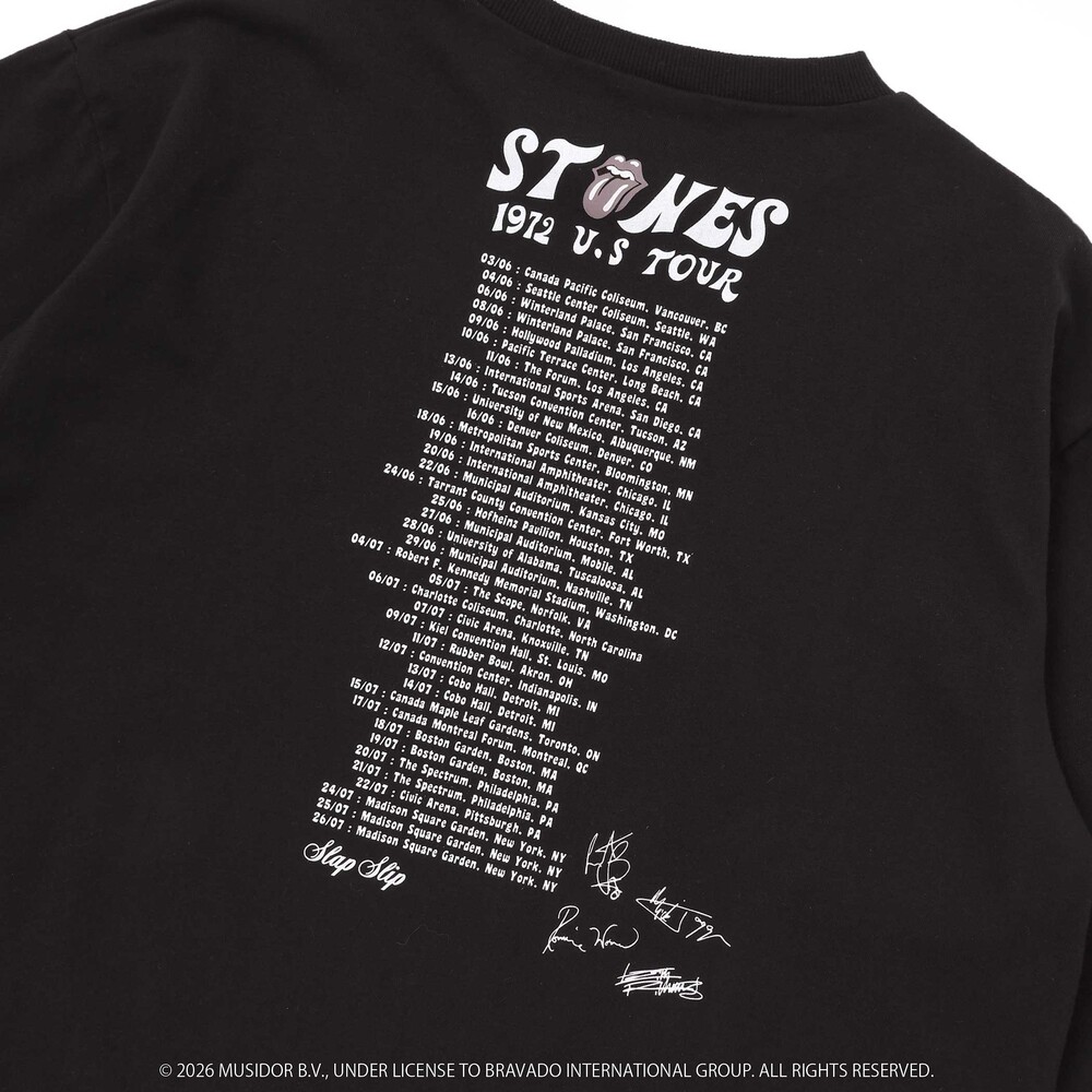 【ザ・ローリング・ストーンズxSLAP】フロントxバックロゴプリント長袖Tシャツ大人 オフホワイト ワンサイズ