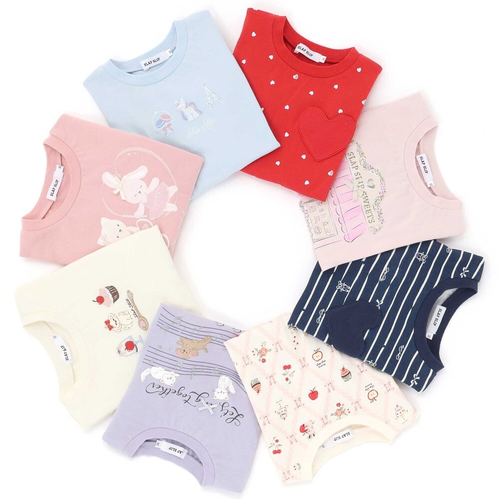 【スララク/防汚加工/オーガニックコットン】ときめきデザイン女の子長袖Tシャツ(80~130cm) ブラックドット×チェリー刺しゅう 80cm