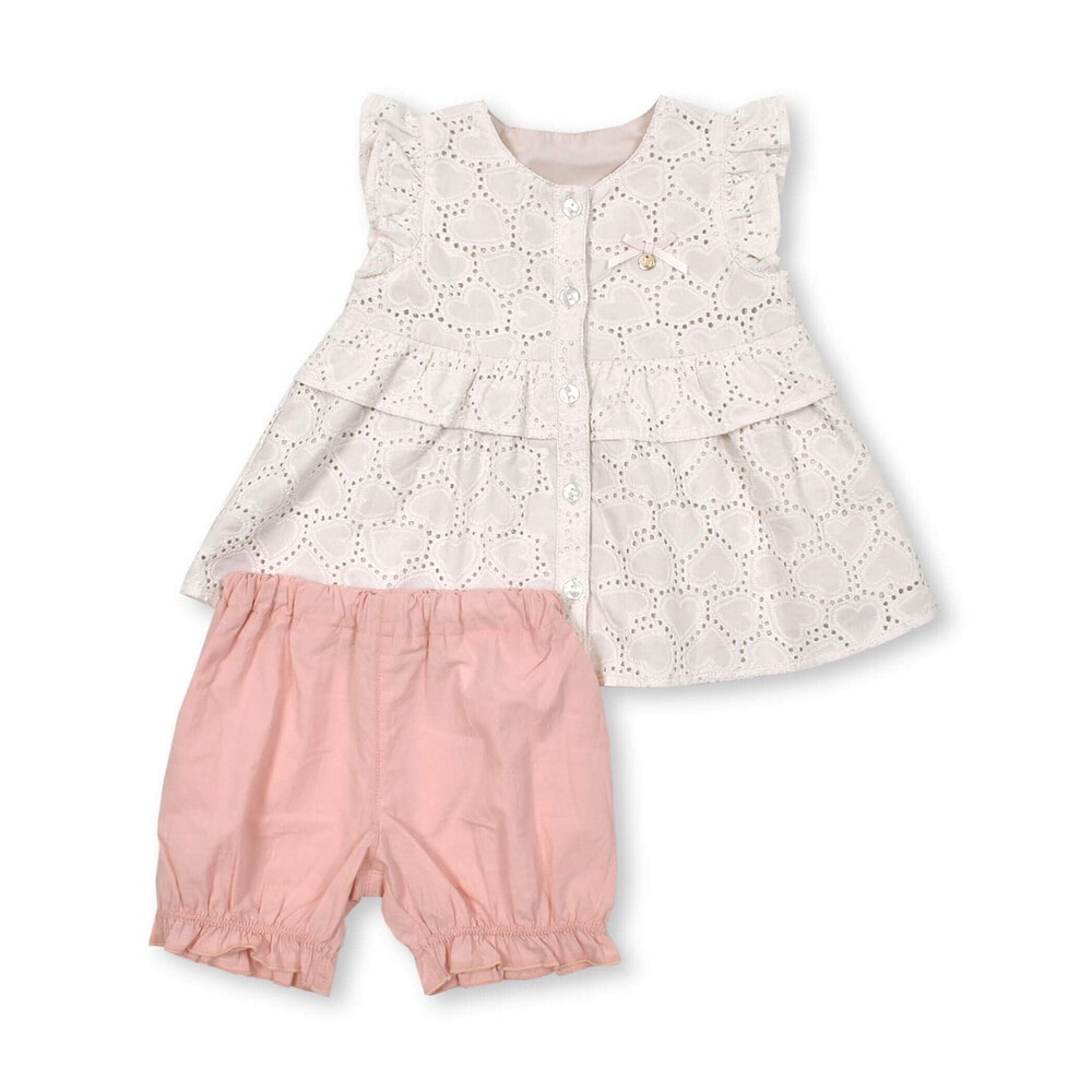 お揃い】肩フリルハートレース生地ワンピース+ブルマセットアップ