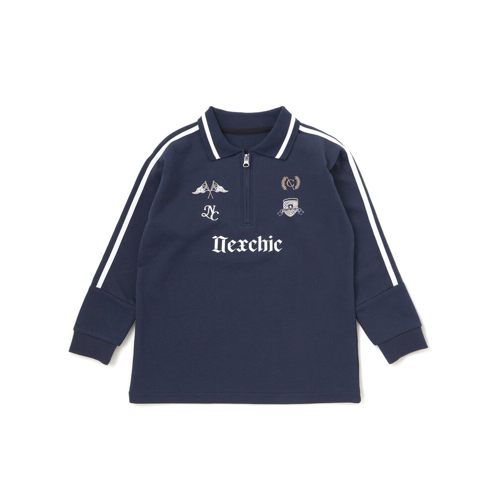 ミニ裏毛ハーフジップロゴ刺しゅうポロシャツ(110~150cm) グレー 110cm