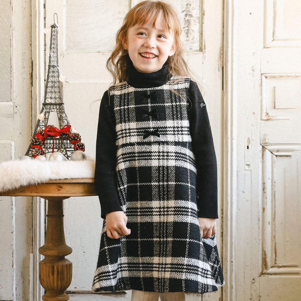 【お揃い】ラメツイードチェックジャンパースカート(100~150cm) パープル系 140cm