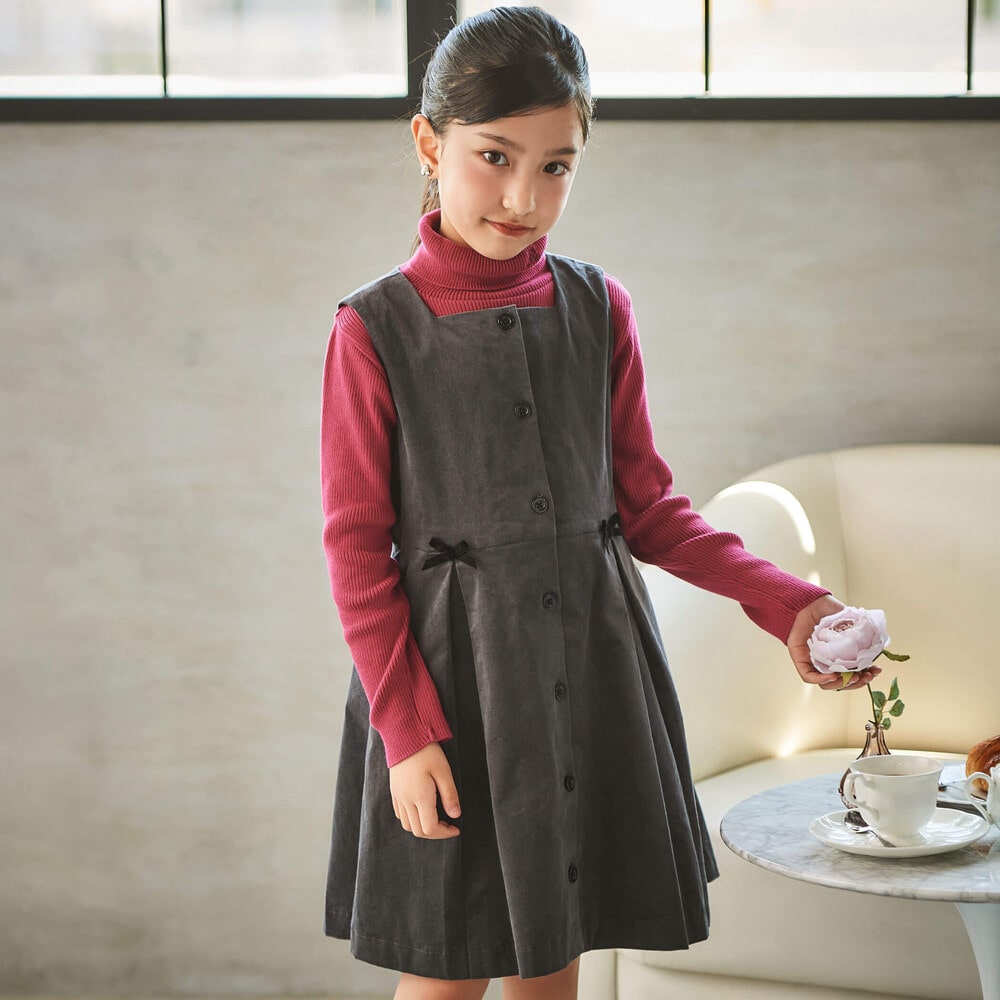 【お揃い】ボックスプリーツモールスキンジャンパースカート(90~150cm) ブラック 90cm