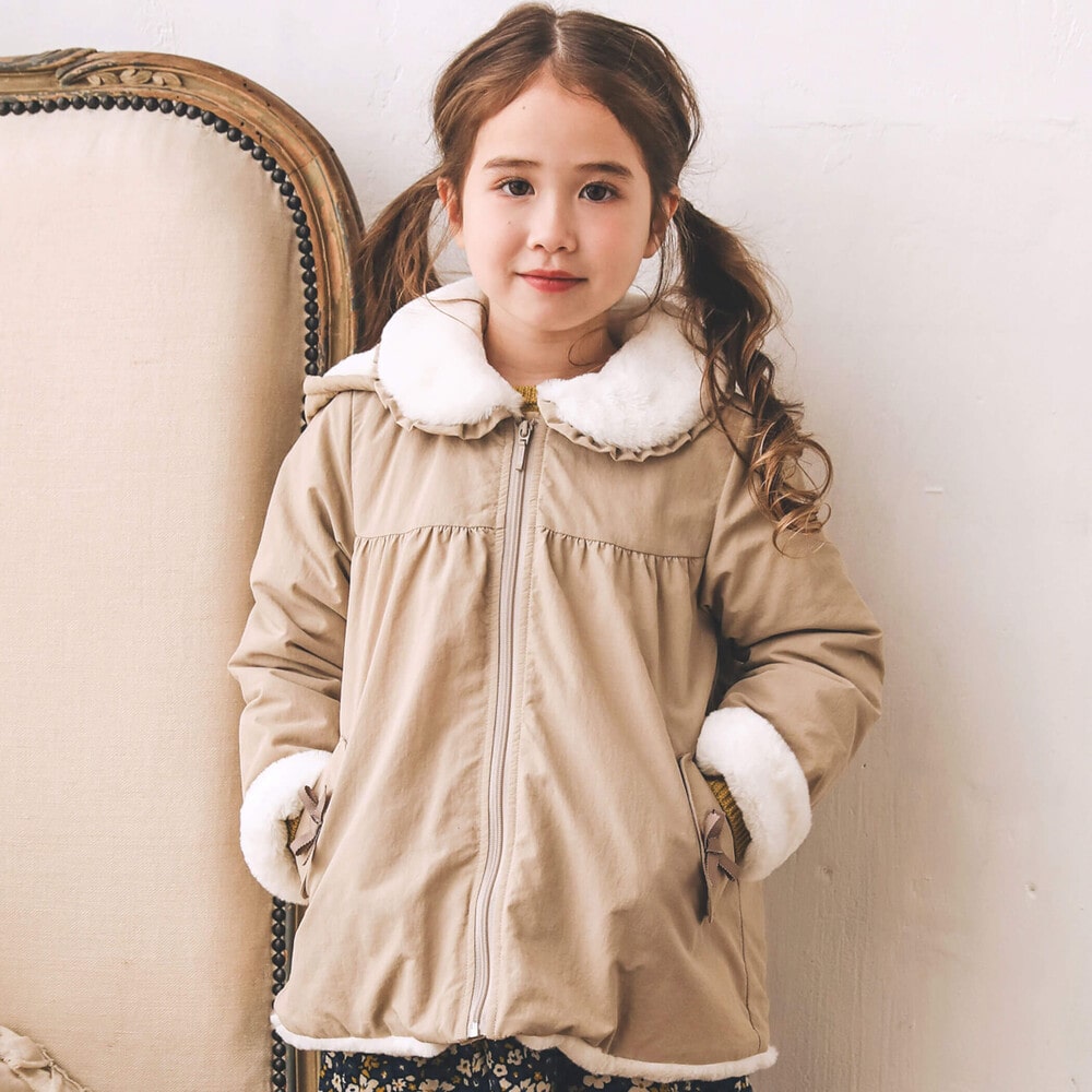 撥水加工】ヴィンテージタフタ裏ファーフードブルゾン(80~150cm)(80cm  