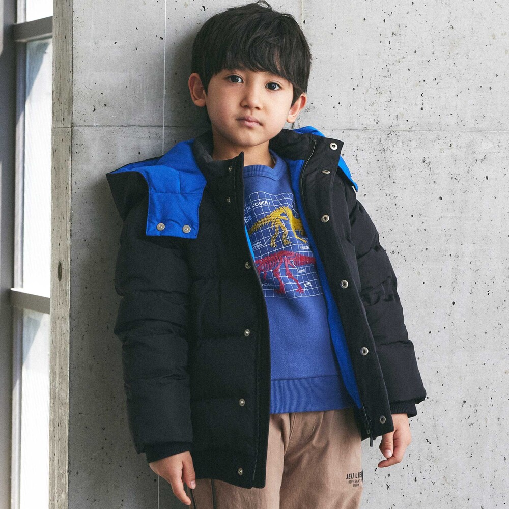 【撥水加工】マットタフタロゴプリントダウンコート(90~160cm) ブルー 90cm