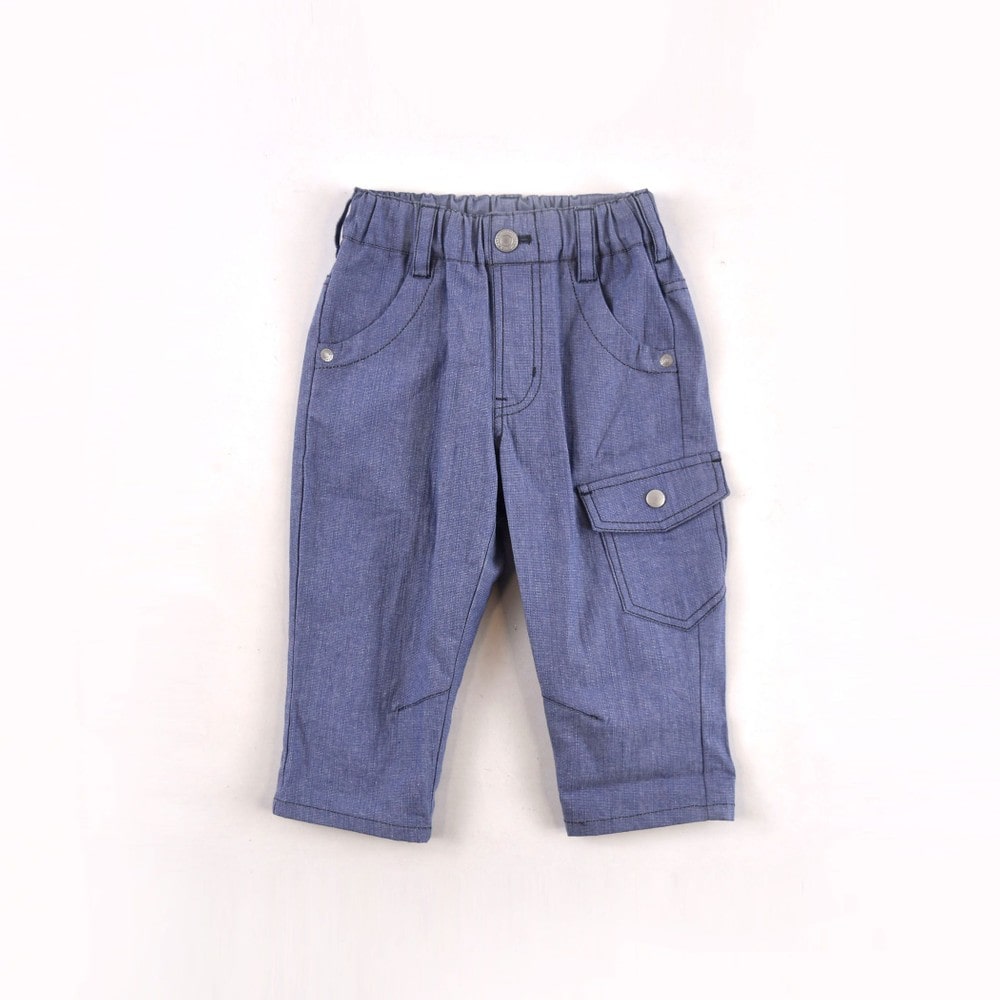 シャンブレー ストレッチ 7分丈 パンツ ( 80cm~150cm) ブルー 140cm
