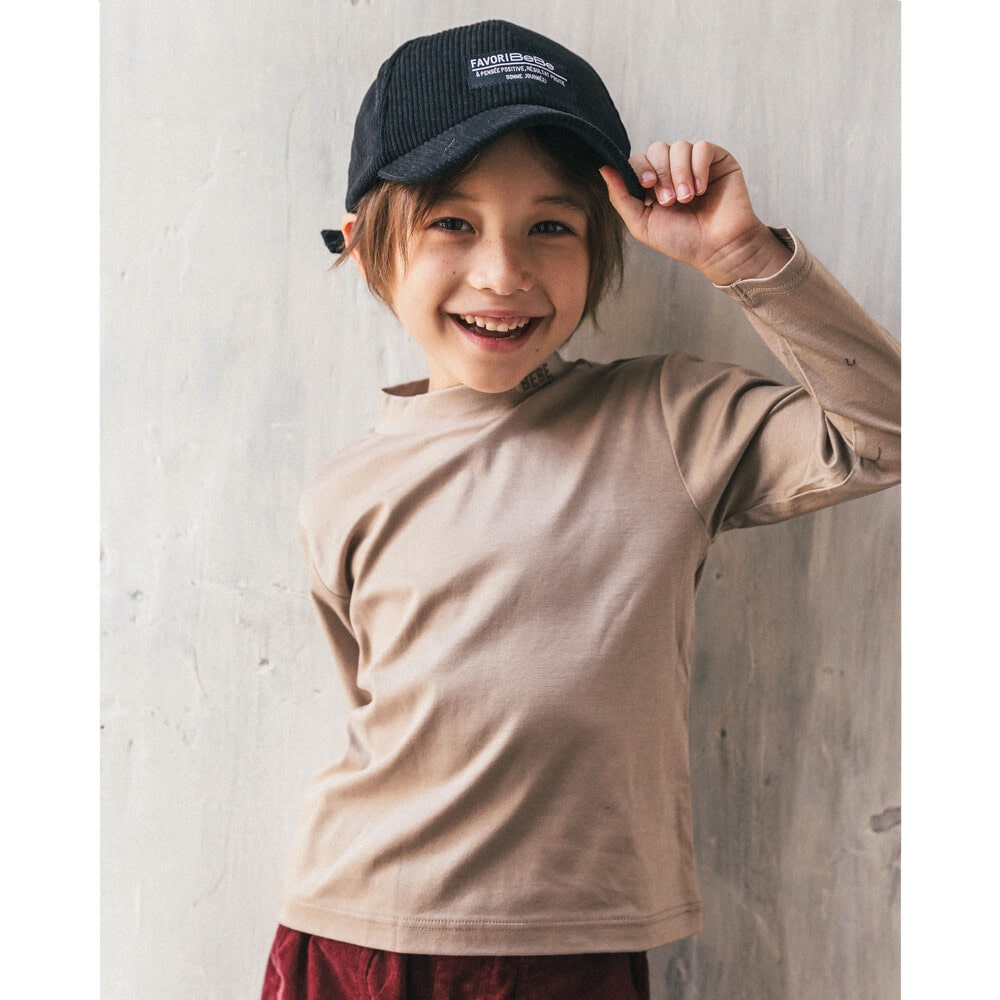 コットン スムース チビ ハイネック Tシャツ (100~150cm) ベージュ 100cm