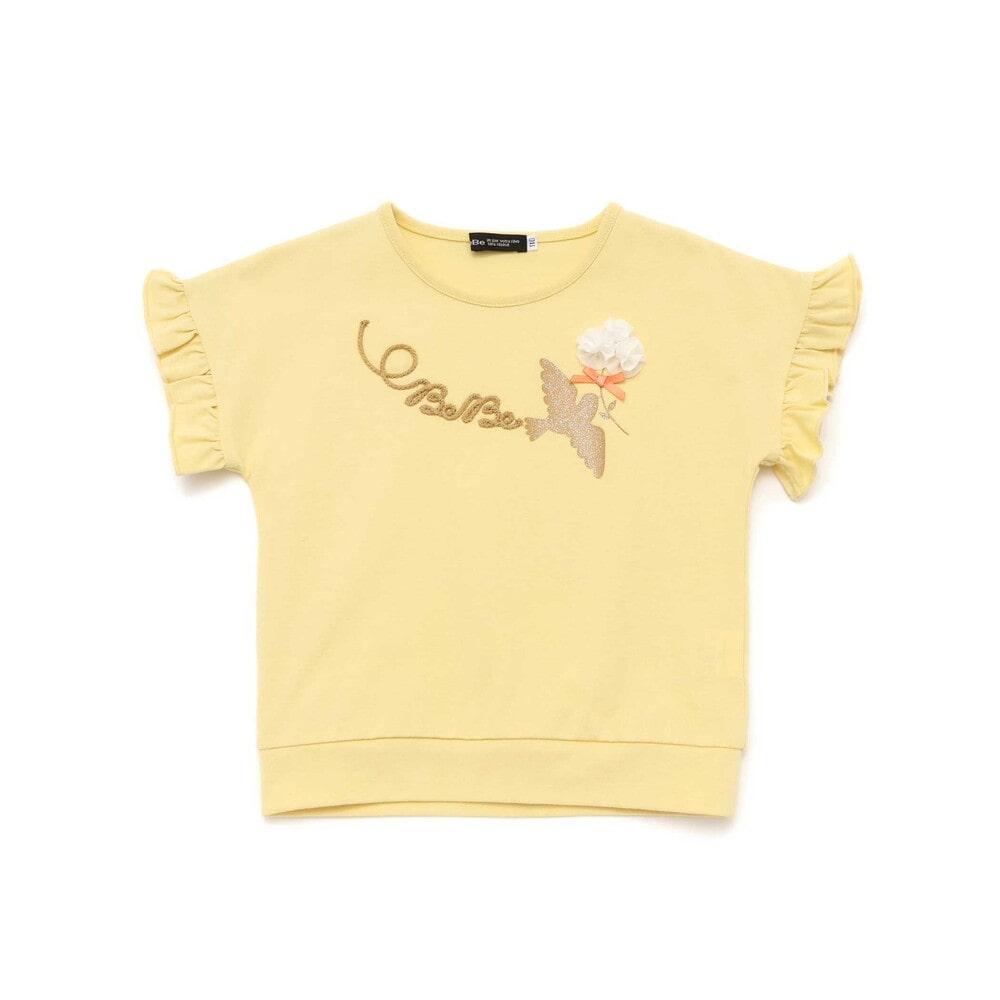 コード刺しゅうロゴ小鳥天竺フレンチスリーブTシャツ(90~160cm) ホワイト 90cm