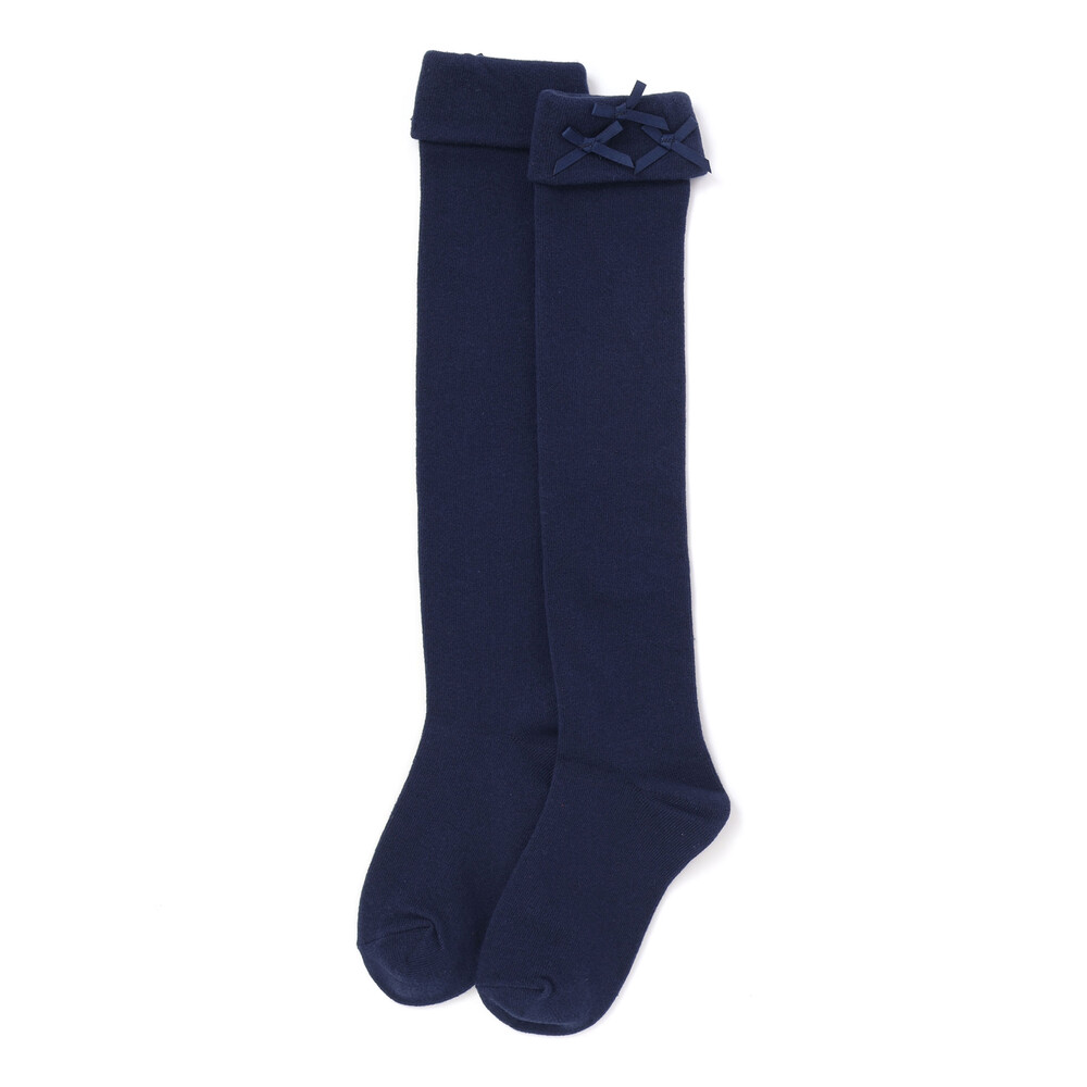 リボンモチーフ折り返しオーバーニーハイソックス(15~24cm) ネイビー 15-17cm