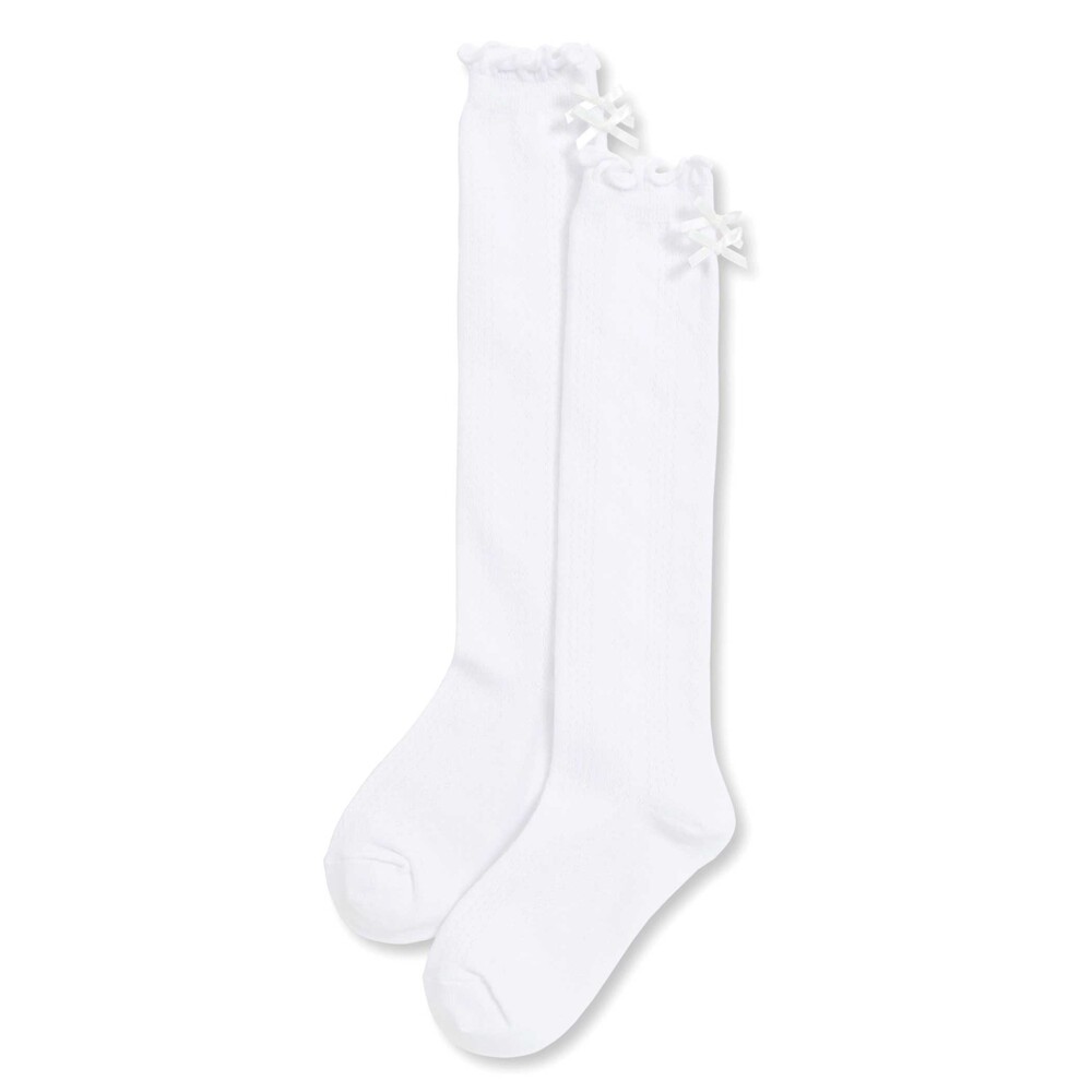 バックリボン透かし編みハイソックス(15~24cm) ホワイト 15-17cm