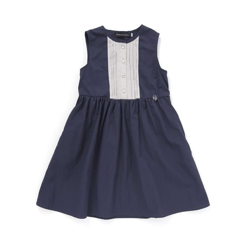 【店舗限定】配色フロントタックノースリーブワンピース(95~150cm)<br> ネイビー 95cm