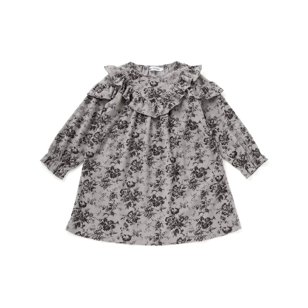 【店舗限定】花柄コールテンフリルワンピース(95~150cm) グレー系 100cm