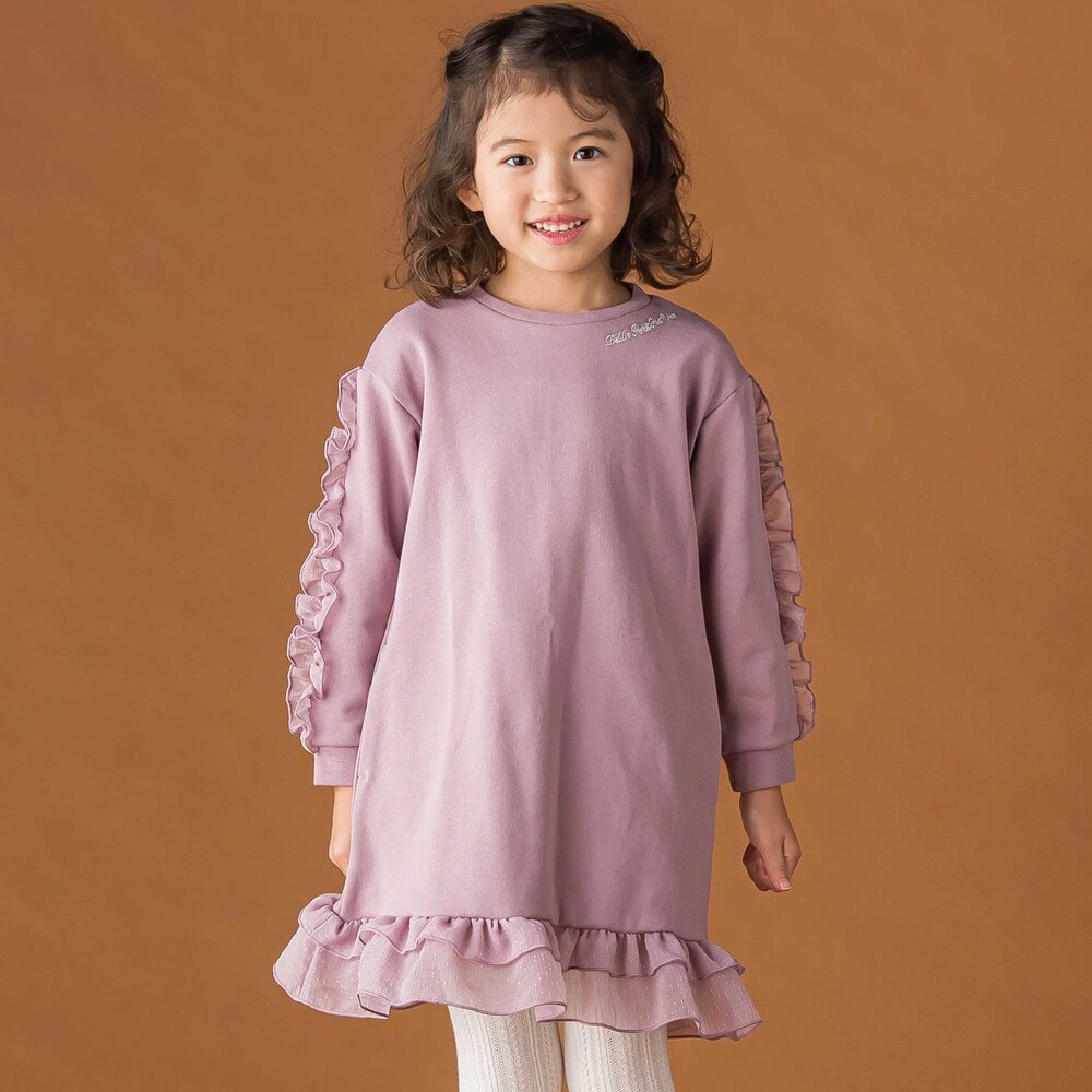 【限定商品】裏毛チュールフリルワンピース(95~150cm) ピンク 100cm