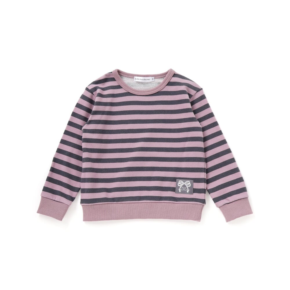 【店舗限定】ボーダー裏毛リボントレーナー(95~150cm) ピンク系 110cm