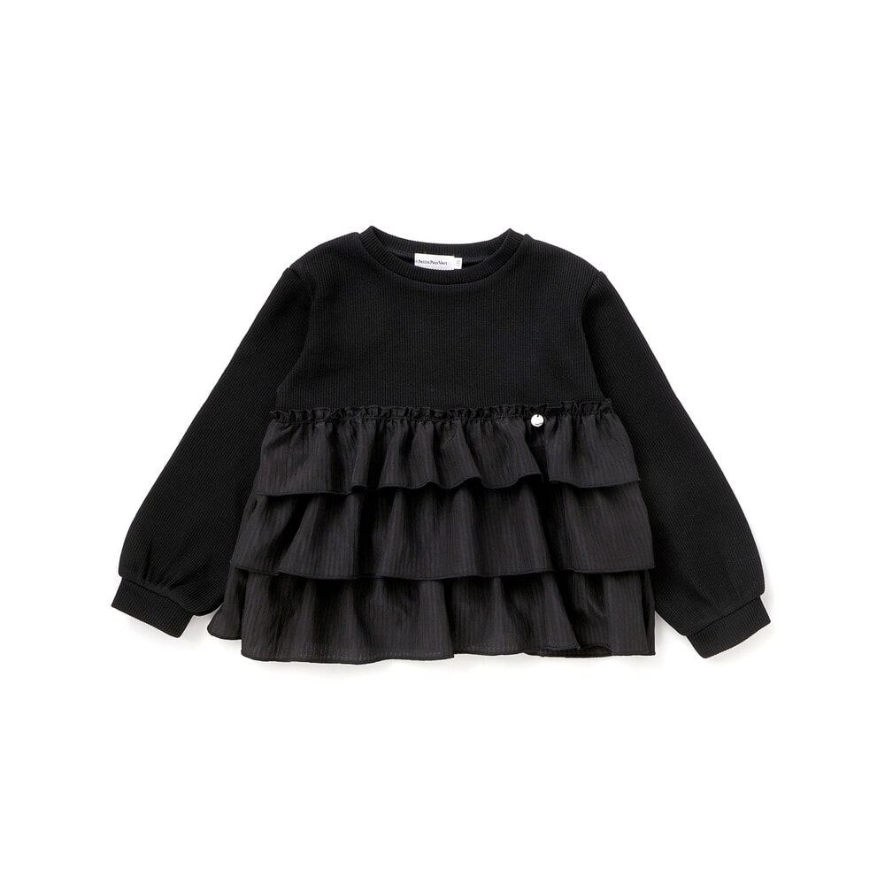 【店舗限定】ニットリブ+フリルトレーナー(95~150cm) ブラック 100cm