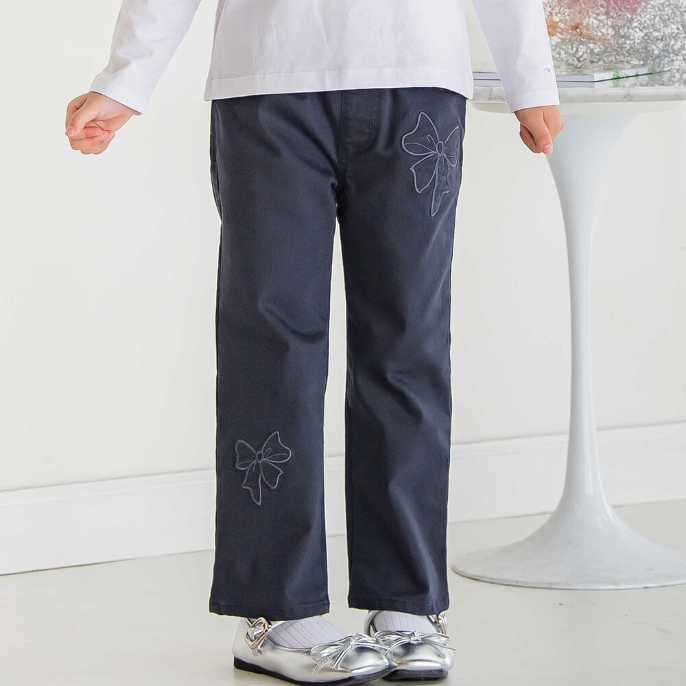【限定商品】リボン刺しゅうカラーデニムロングパンツ(95~160cm) ネイビー 95cm