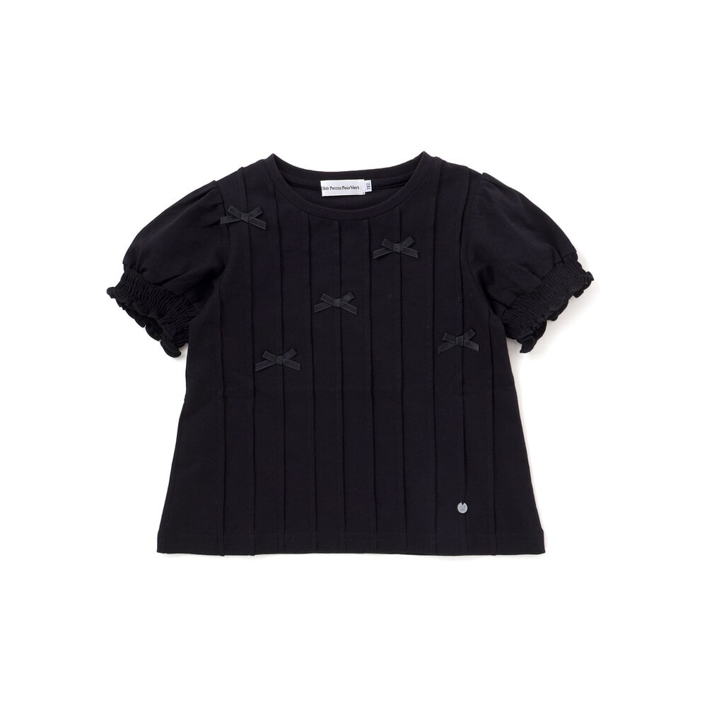 【店舗限定】天竺タックリボン半袖Tシャツ(95~160cm) ホワイト 100cm