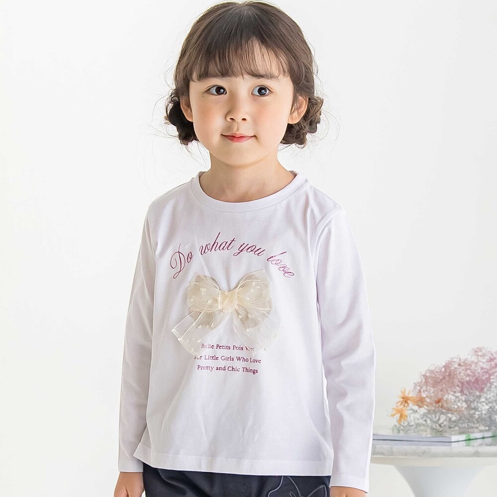 【限定商品】チュールリボンロングTシャツ(95~150cm) ホワイト 95cm