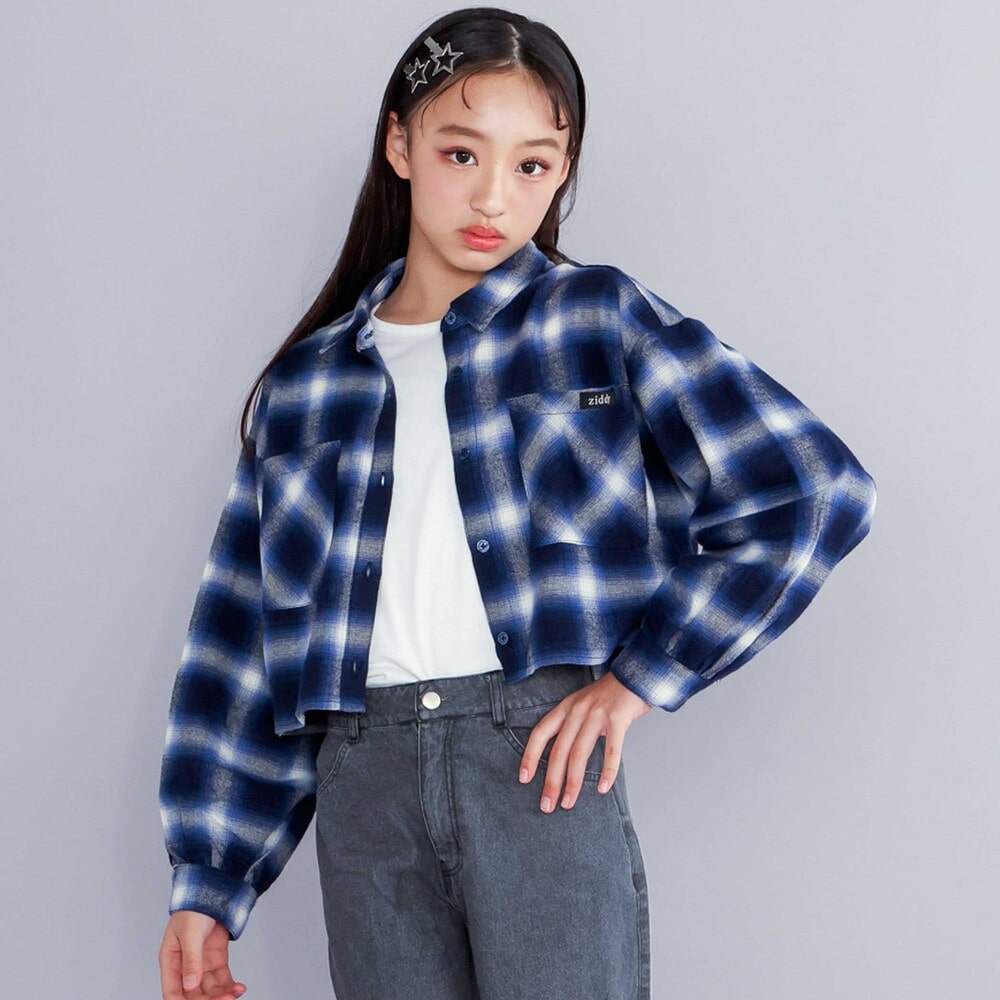 【 ニコ☆プチ 掲載 】オンブレチェックシャツ&長袖Tシャツセット(130~160cm) ブルー系 130cm