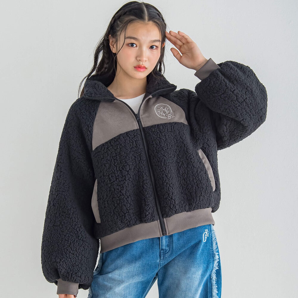 【 ニコ☆プチ 掲載 】ボアスウェード切り替えブルゾン(130~160cm) ブラック 130cm