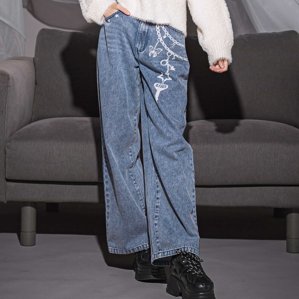 チェーンプリント デニムパンツ(130~160cm) ブルー 130cm