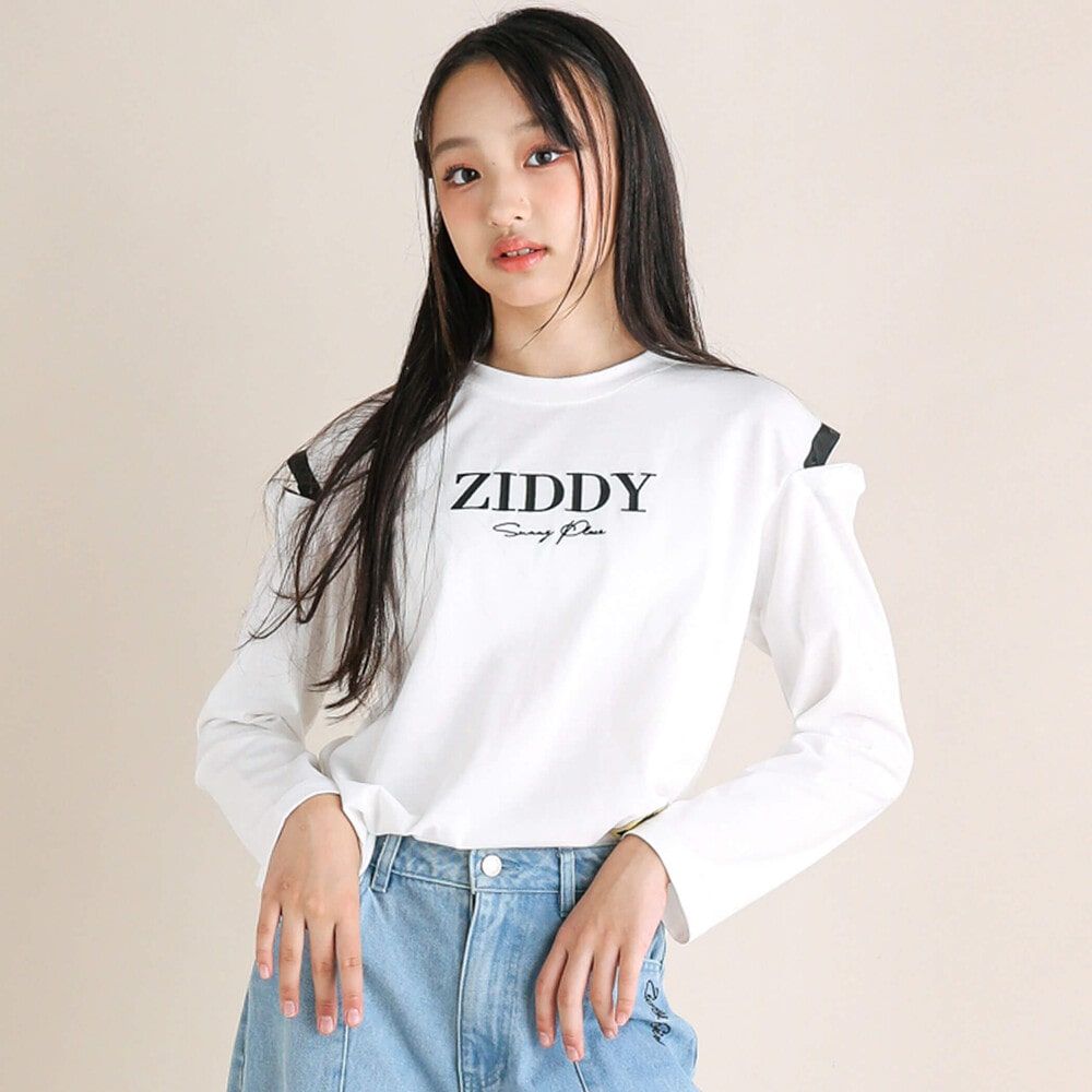 肩開きロゴTシャツ