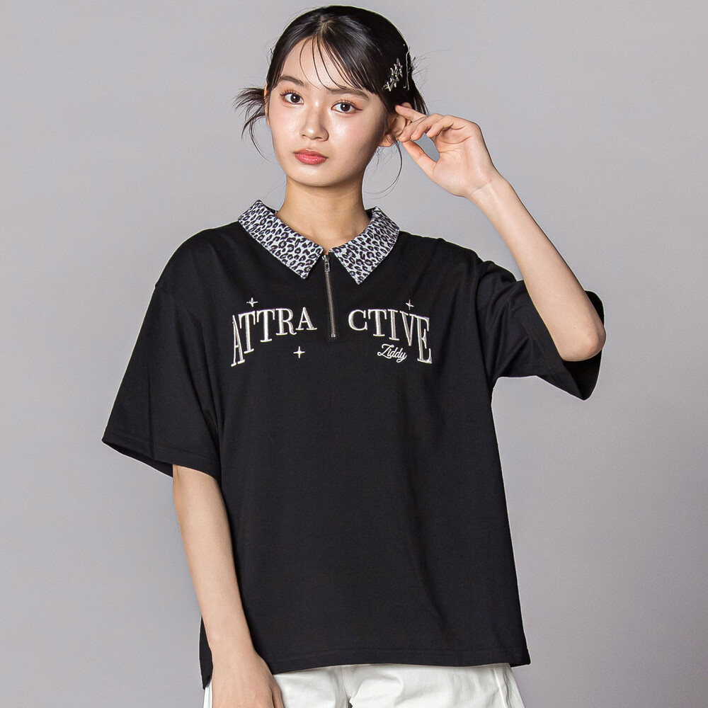 ヒョウ柄ハーフジップTシャツ(130~160cm) ブラック 130cm