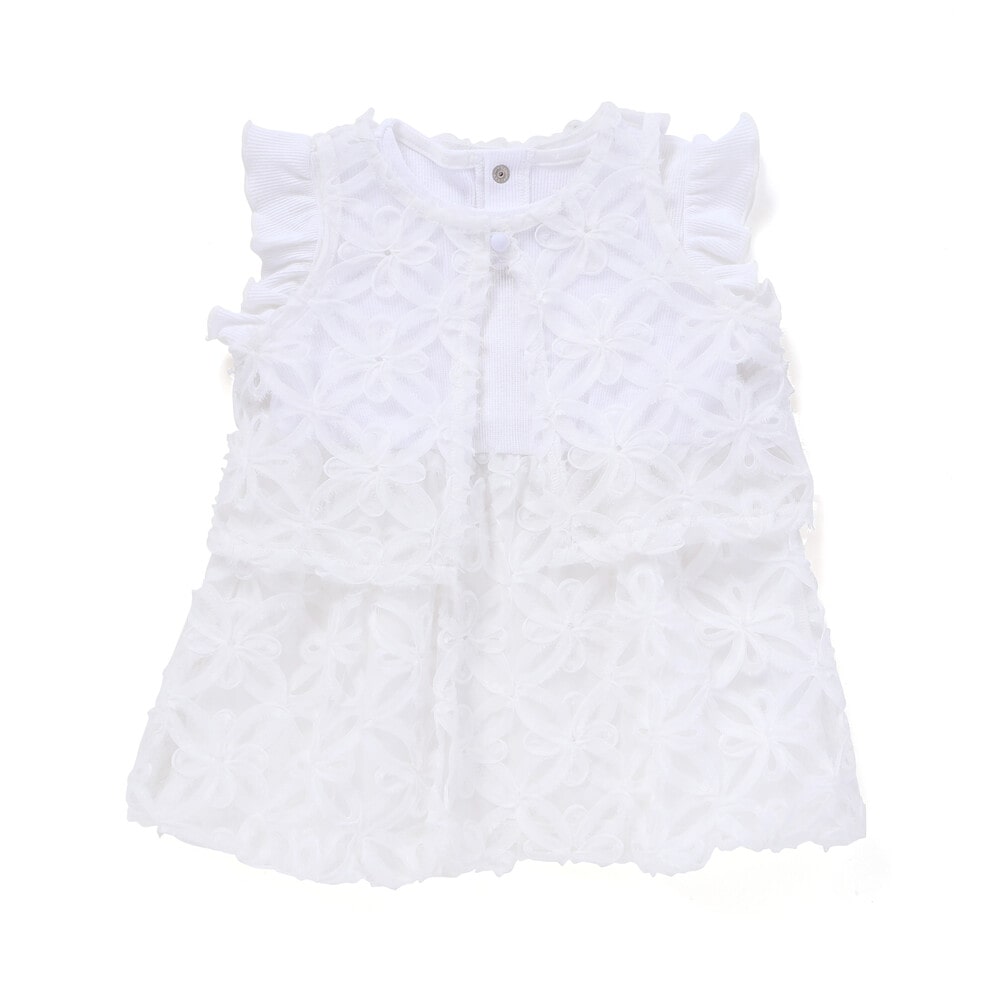 立体花レースノースリーブカーディガン+バルーンスカートワンピースセットベビー(80~90cm) ホワイト 80cm