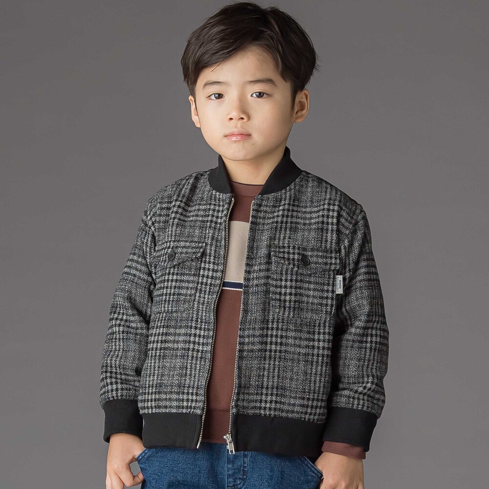 チェック起毛ジップブルゾン(95~150cm) ブラック系 100cm