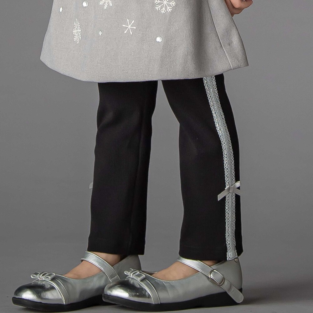 【お揃い】サイドリボンレースリブレギンス(95~150cm) ブラック 95cm