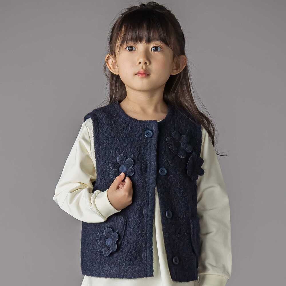 花モチーフシープボアベスト(95~150cm) ネイビー 95cm