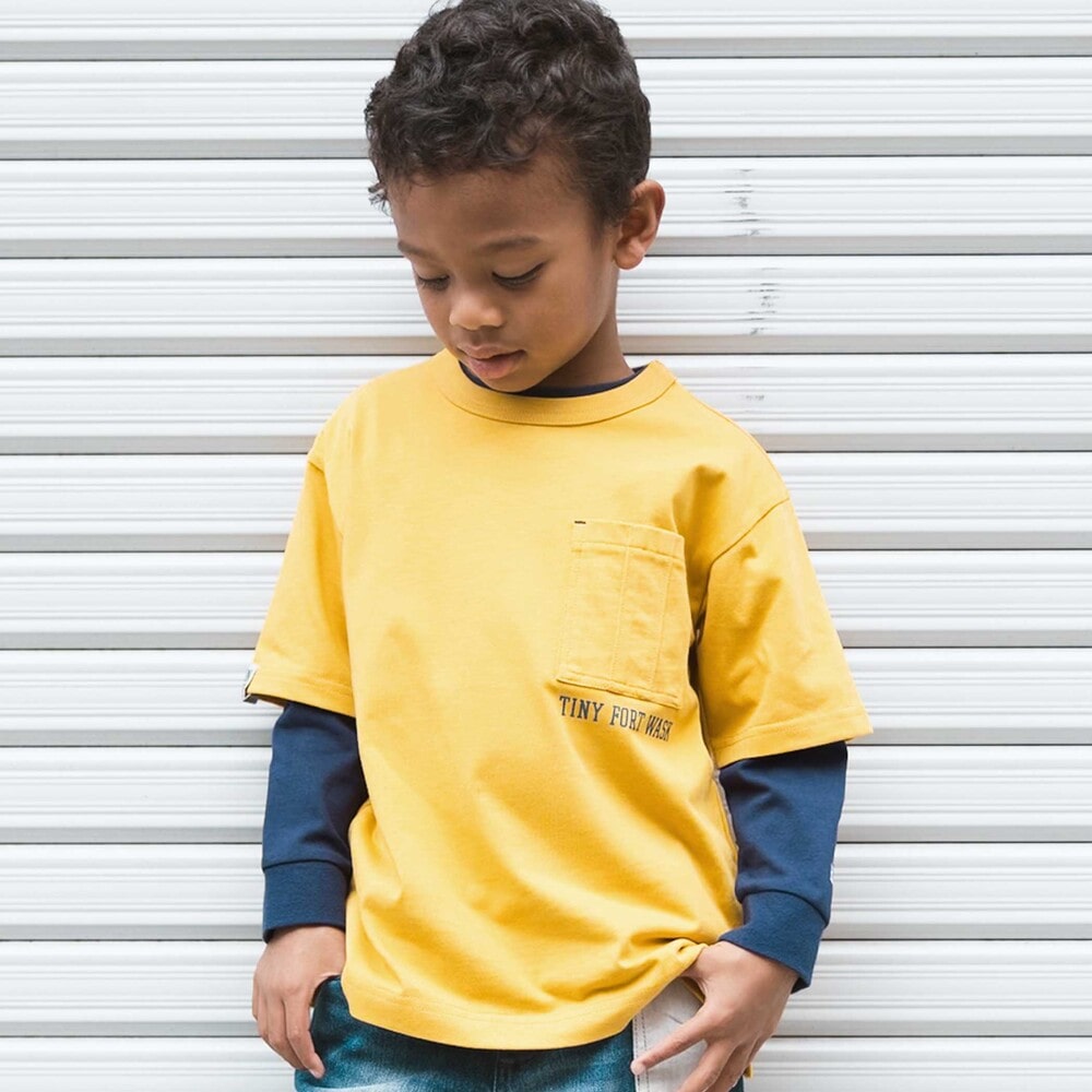 ワークポケット半袖Tシャツ&袖ロゴロンTセット(100~160cm) イエロー 100cm