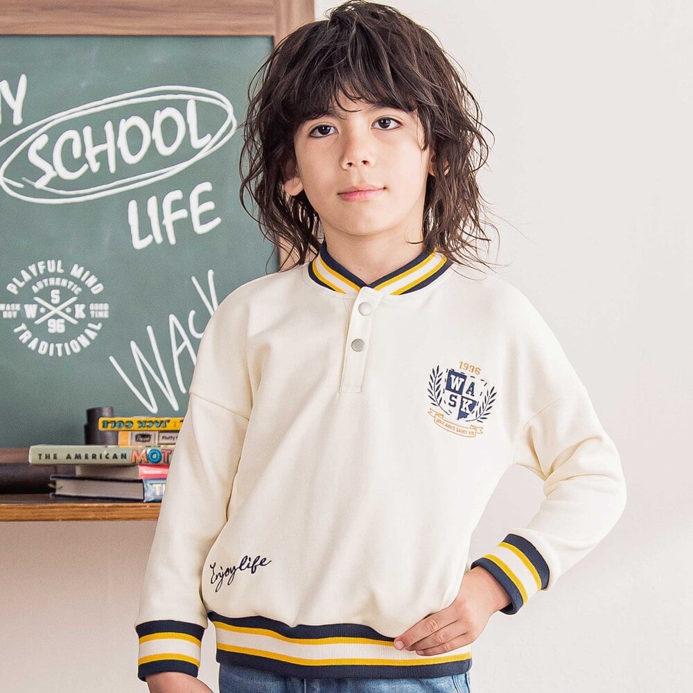 ラインリブホックカレッジ刺しゅう裏毛トレーナー(100~160cm) オフホワイト 110cm