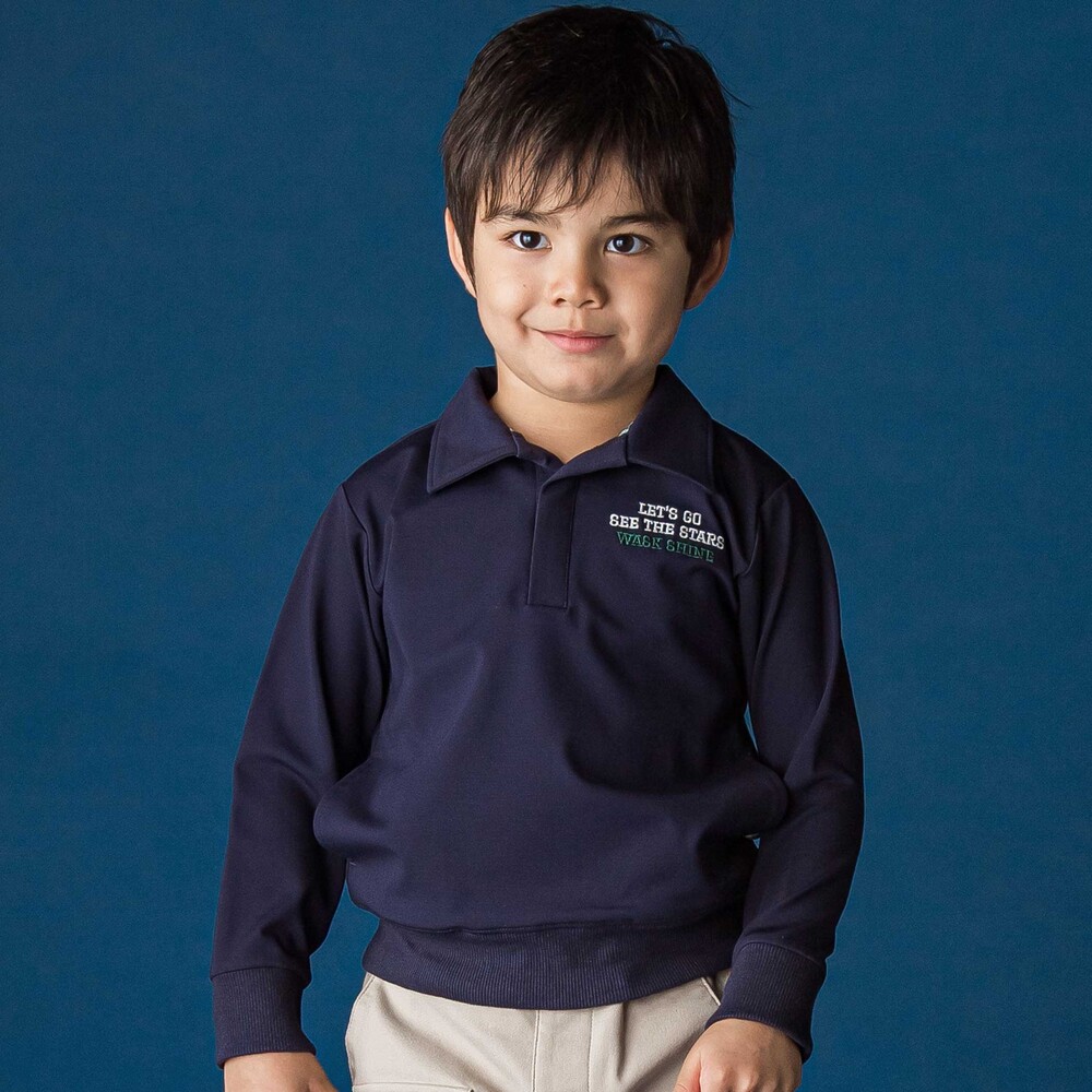 襟付き裏チェックトレーナー(110~160cm) ネイビー 110cm