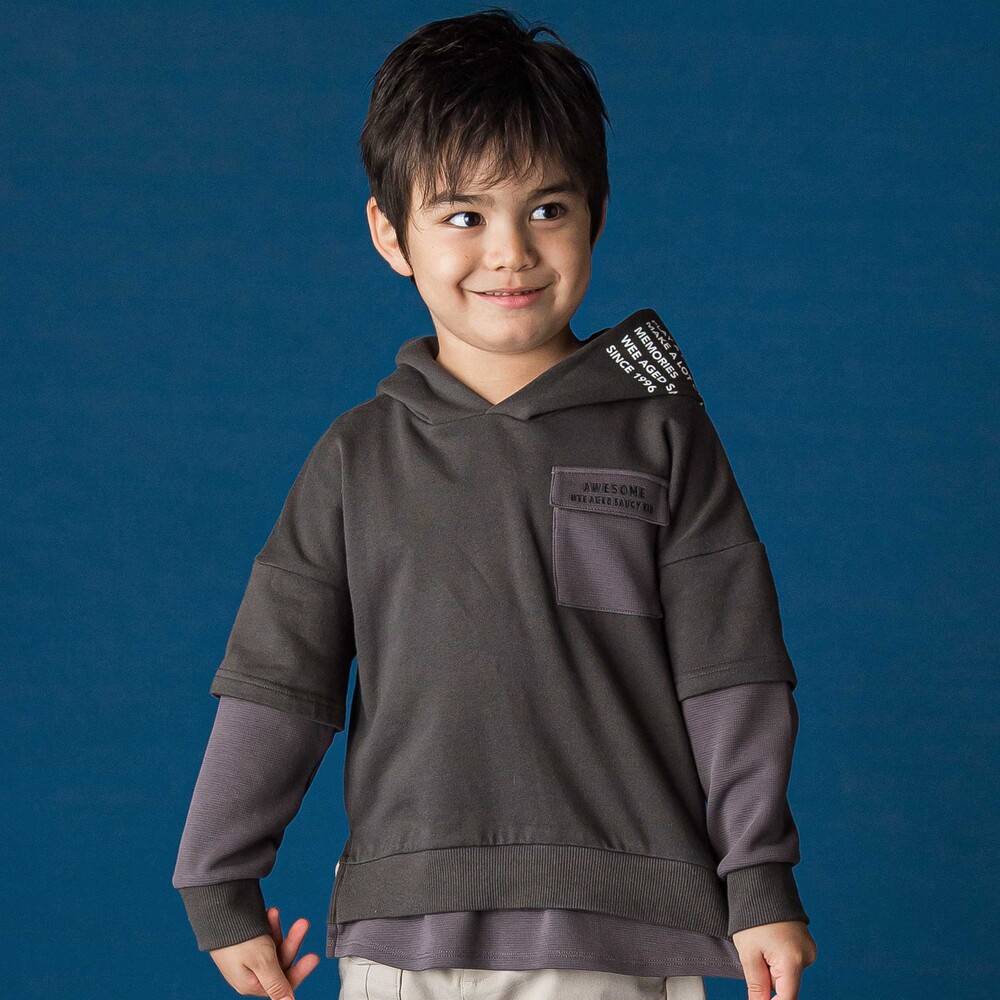 レイヤード風BIGフーディトレーナー(110~160cm) ブラック 110cm