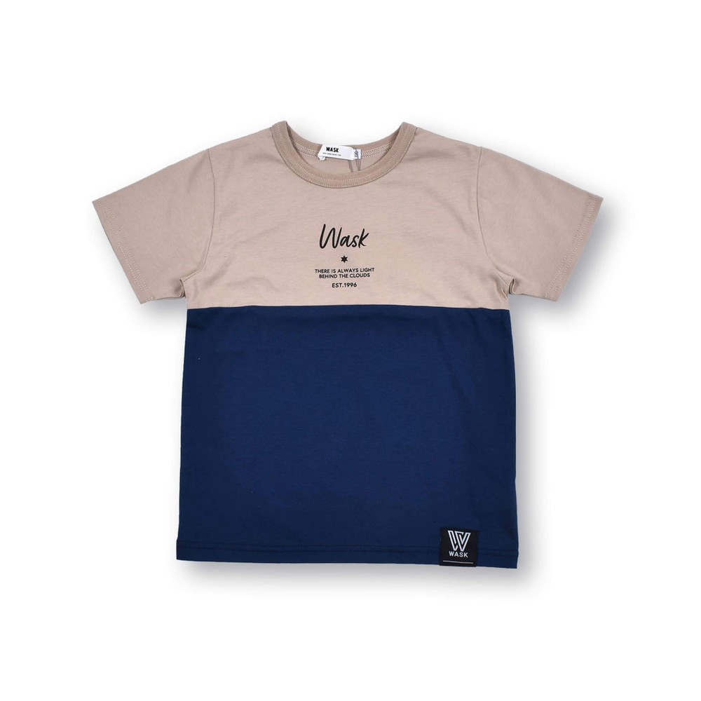 ロゴ 切り替え バイカラー 天竺 半袖 Tシャツ (100~160cm) ベージュ 100cm