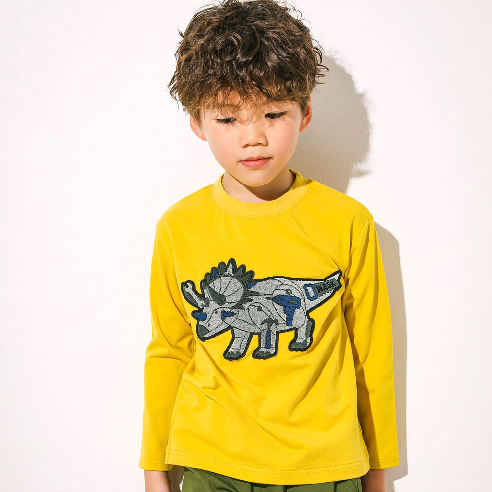 恐竜刺しゅうTシャツ(100~160cm) イエロー 100cm