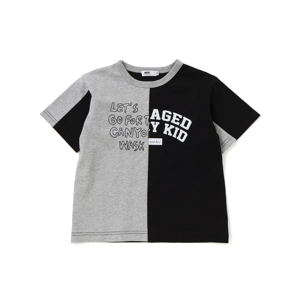 バイカラー切り替えロゴプリントビッグ半袖Tシャツ(100~160cm) グレー 100cm