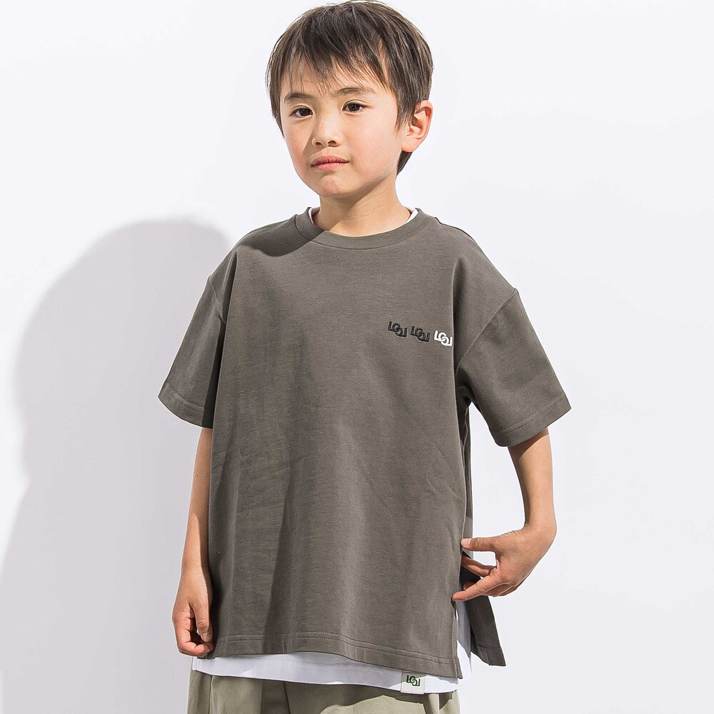 【トラベルポーチ付き】天竺スリット入りTシャツ2枚セット親子お揃い(110~140cm) グレー M(110~125cm)